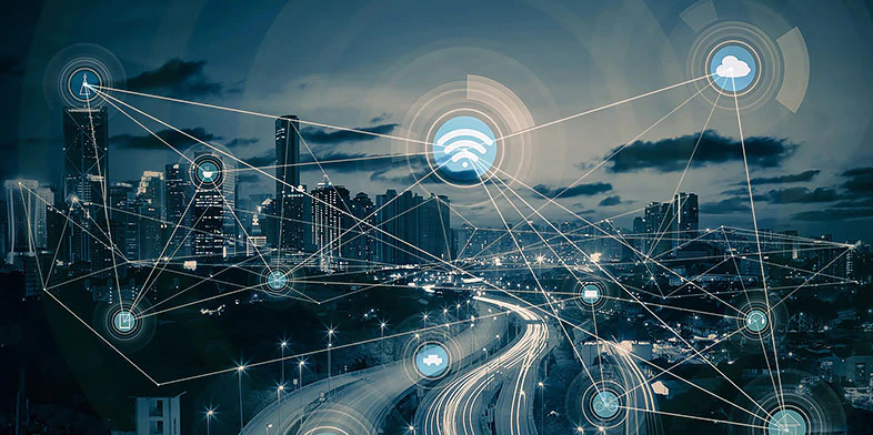 呈现连接的基础设施的抽象城市景观